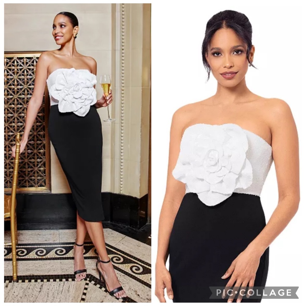 Betsy & Adam Rosette Sequins Bodice Sheath Cocktail Dress 8‎